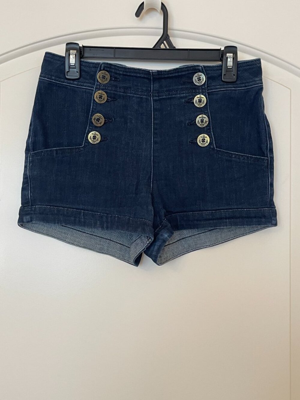 Express Jeans Shorts Dark Blue Jean Denim Anchor Buttons 2